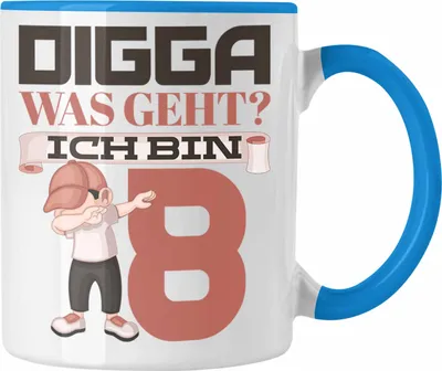 Produktbild von Trendation - Digga Was Geht Ich Bin 8 Geburtstag Tasse Geschenkidee Jungs Jungen 8. Geburtstag (Blau)