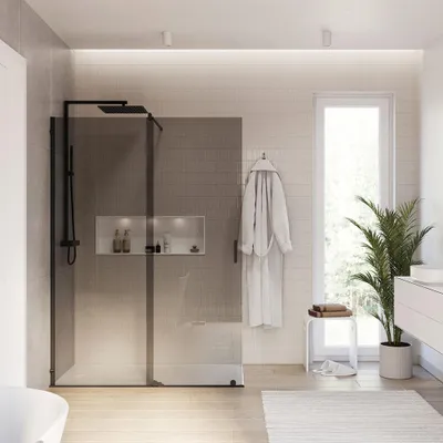 Produktbild von Duschabtrennung Walk-In Nano NT101 - Mit Schiebetür - Schwarz matt - Graues Glas - 8 mm - Breite wählbar, Breite Walk-In:1500mm