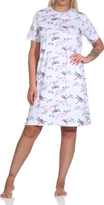 Produktbild von Normann Damen kurzarm Nachthemd in floralem Alloverprint und mit Knopfleiste am Hals ; weiss , 40