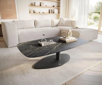Produktbild von DELIFE Couchtisch Edge Boot 120x70 cm Keramik Laminam® Noir Desir Braun Vibany Metall Schwarz