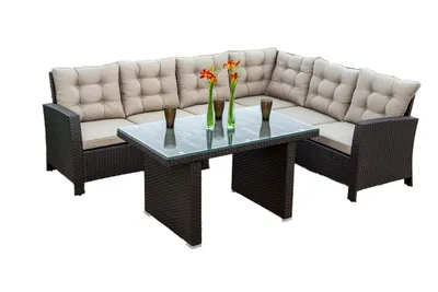 Produktbild von Merxx Gartenmöbelset "Salerno" Eckbank Dining Set - Stahlgestell mit Kunststoffgeflecht braun - 28430-210