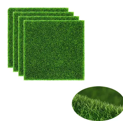 Kunstgras 4er-Set 15x15 cm, realistische Miniatuurgrasmatte