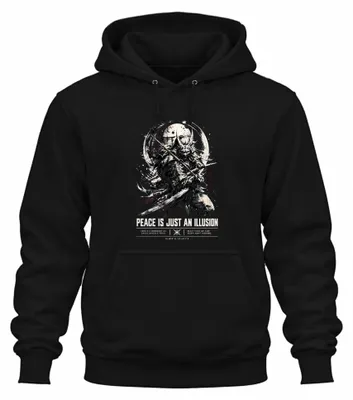 Productafbeelding van Vrede is slechts een illusie. Samurai Katana, Japan. Y2K Ronin Hoodie, capuchontrui, zwart, maat L