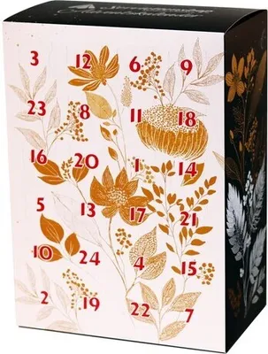 Zdjęcie produktu dla Kalendarz Adwentowy Serwetki Eleganckie Kwiaty - Eleganckie kwiaty złoto-czarne z 72 serwetkami vintage 33x33cm