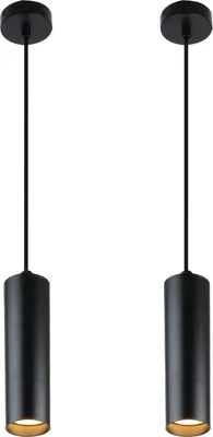 Produktbild von 2er-Pack moderne, minimalistische Deckenpendelleuchten aus schwarzem Aluminium in Form einer 20 cm langen Röhre mit GU10-Lampenfassung, höhenverstellbar