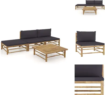 Produktbild von vidaXL 4-tlg. Garten-Lounge-Set mit Dunkelgrauen Kissen Bambus -  Gartenmöbel-Sets