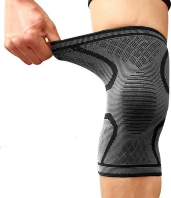 Produktbild von Elastische Kniebandage – Bandage – Sportband – Sportbandage – Knieschmerzen – Kniebandage – Schwarz/Grau – Groß – Universell