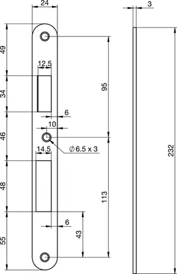 Produktbild von Schließblech EA 325 für Elektro-Mehrfachverriegelungsschlösser, 232x24x3 mm
