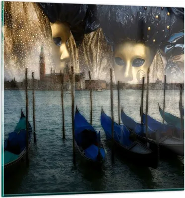 Produktbild von Bilder auf glas - Gondel Wasser Kanal - 70x70cm - Glasbilder - Wandbilder - Kunstdruck - zum Aufhängen bereit - Wanddekoration aus Glas - Glas Bilder - Wandbild auf Glas - Einteilig - GAC70x70-0250