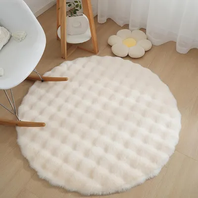 Produktbild von Teppich Rund 100cm Kunstfell Hochflor Beige