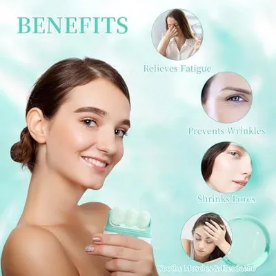 Produktbild von Gesichts-Eisroller und Augenmassagegerät mit Doppelkopf zur Gesichtsmassage, Hautstraffung und Reduzierung von Schwellungen