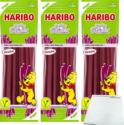 Produktbild von Haribo Balla Stixx Veggie Kirsche 3er Pack (3x200g Packung) + usy Block
