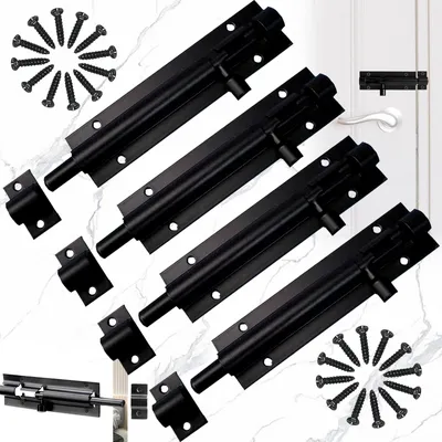 Produktbild von 4-teiliges Set Türschlösser, Riegel, Edelstahl-Riegelschlösser, kleine Türriegel mit Schrauben, Aluminiumlegierung, für Gartentore, Badezimmer, Schuppen, Toiletten (schwarz)