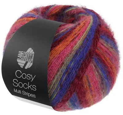 Produktbild von Lana Grossa - Cosy Socks Multi Stripes 0156 blauviolett weinrot kürbis pink graugrün