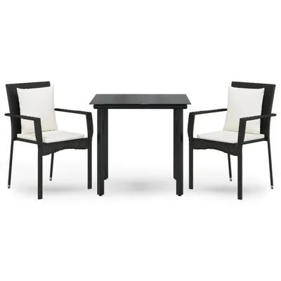 Produktbild von vidaXL 3-tlg. Garten-Essgruppe mit Kissen Schwarz Poly Rattan