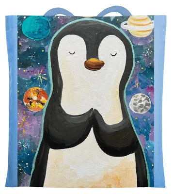 Produktbild von Mr. & Mrs. Panda Tote Bag Pinguin Universum - Sky Blue - Geschenk, Jutebeutel, Schultasche, Beutel, Tasche, totebag