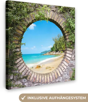 Produktbild von MuchoWow® - Leinwandbilder - Strand - Meer - Aussicht - Sommer, Wandbild, Wanddeko Bilder Wohnzimmer, 20x20cm