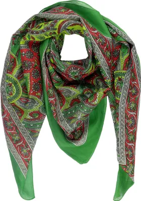Produktbild von Baumwolltuch indische Blumen Blätter Muster09 grün quadratisches Tuch
