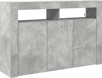 A sideboard with a concrete-like finish.
