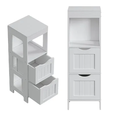 Zdjęcie produktu dla Szafka Stojąca Słupek Komoda Łazienkowa Biała Półki Drewniana Loft 89X30X30 Cm