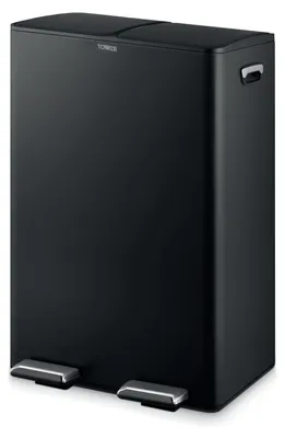 Recycling-Pedaleimer 60 l, 2×30 l Fächer, Kohlenstoffstahl, schwarz