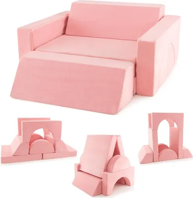 Produktbild von GOPLUS modulare Sofagarnitur, Spielsofa mit abnehmbarem Bezug, Kindercouch aus Schaumstoff Bausteinen, faltbare Couchgarnitur für Kinder ab 1 Jahr