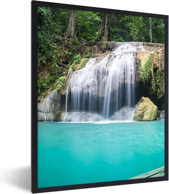 Produktbild von MuchoWow® Gerahmtes Poster Wasser - Wasserfall - Bäume 60x80 cm - Poster mit Schwarzem Bilderrahmen Wandposter Rahmen Foto Bilder - Premium - Wanddeko Wohnzimmer