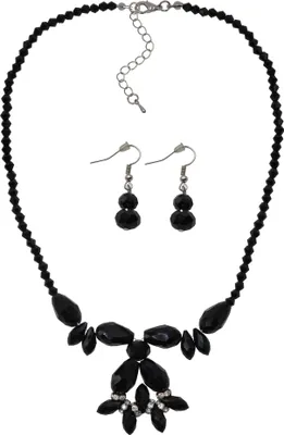 Produktbild von Steuer Modeschmuck Set Kette Ohrringe Messing 51cm Schwarz Glasstein 445000078