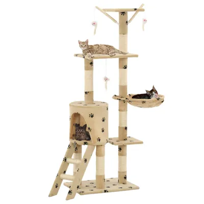Produktbild von vidaXL Katzenkratzbaum mit Sisal 138 cm Beige Pfoten-Aufdruck