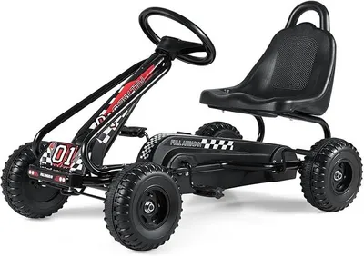 Produktbild von Gokart mit verstellbarem Sitz, Go Kart mit Handbremse, Tretauto bis 30 kg belastbar, Pedal Go Cart, Tretfahrzeug, Pedalfahrzeug, Kinderfahrzeug für Kinder ab 3 Jahren (Schwarz)