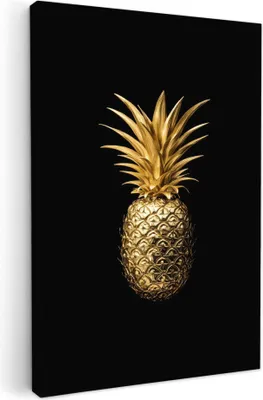 Produktbild von Leinwand Bilder 80x120 cm - Gold - Ananas - Schwarz, Wandbilder, Wanddeko Wohnzimmer, Bild