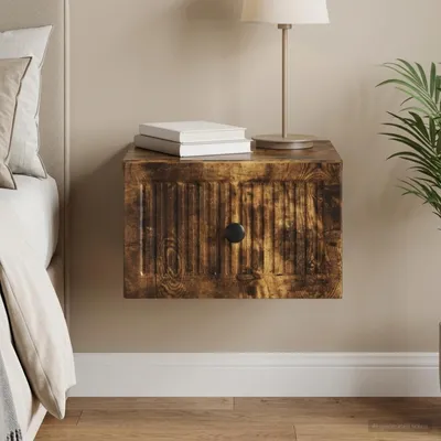 Image de vidaXL Table de chevet murale en bois imitation chêne fumé, 33 x 34,5 x 20 cm