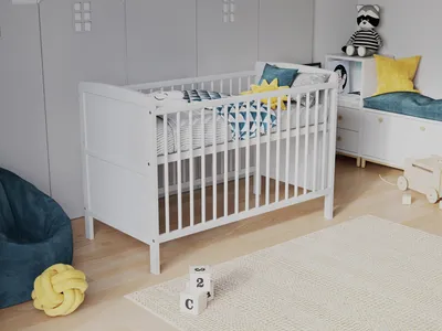 Obrázek produktu pro Bílá Dětská Postýlka 120 x 60 cm s Pěnovou Matrací Aloe Vera, Přestavitelná na Postel Junior