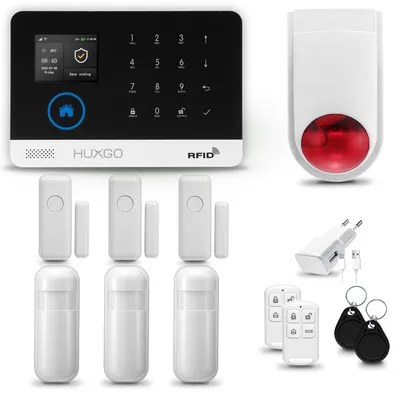 Produktbild von HUXGO HXA003 Alarmanlage Haus WiFi + GSM 4G mit Funk Sirene, Alarm System mit 3x Bewegungssensor und 3x Tür- Fenstersensor