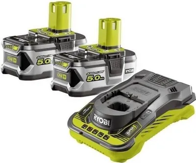 Zdjęcie produktu dla Zestaw akumulatorów RYOBI 18 V ONE+ Lithium+, 5,0 Ah, 2 akumulatory, z ultraszybką ładowarką 5,0 A, RC18150-250