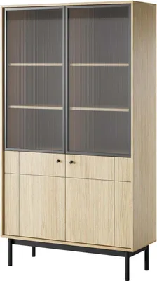 Obrázek produktu pro FURNLUX Vitrína Japandi Dub a černá 104 cm / Hlavní barva: béžová / Rozměry: 104 x 39 x 185 cm