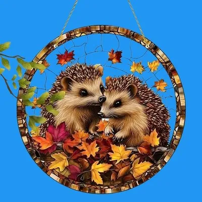 Produktbild von GKA XL Sonnenfänger 2 Igel 20 cm Buntglas Lichtfänger Fensterbild Fenster Fensterschmuck Fensterdeko