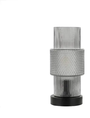 Produktbild von HOME DELUXE Kleine Tischlampe aus Glas YUKI - Rauchgrau | Tischleuchte Schreibtischlampe Nachttischlampe