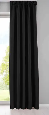 A black curtain hanging in front of a window.