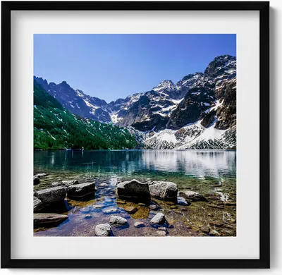 Produktbild von Bergsee - Landschaft– Wandbild mit Rahmen – Gerahmtes Bild  – Wanddekoration – 50x50 cm –  Schwarz Rahmen