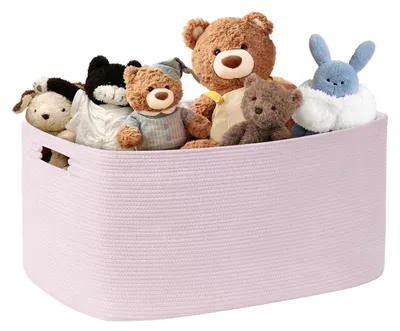Productafbeelding van Opbergmand 72 liter, gevlochten katoenen touw, roze, voor speelgoed, dekens, wasgoed, woonkamer, kinderkamer