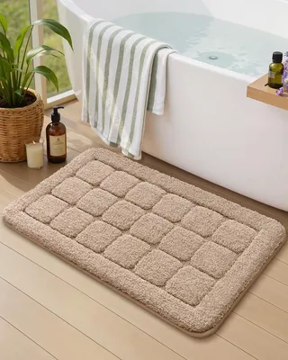 Image de Tapis de bain, antidérapant, 44 x 76 cm, lavable, doux, absorbant, beige