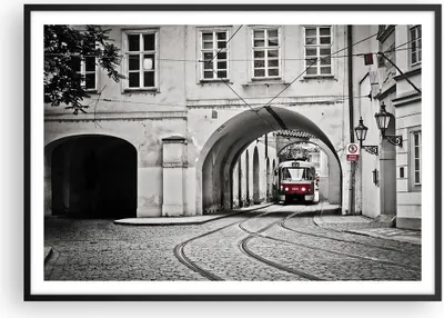 Produktbild von Gerahmtes Poster - Schwarzer Rahmen - Tschechisch Straßenbahn Prag - 100x70 cm - Wand Bild - Wanddeko - Wandbilder - Wandposter - Bilderrahmen - Bilder - Kunstdruck - Wandbild - P2BAA100x70-4193