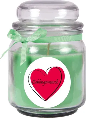 Immagine prodotto di Candela profumata in barattolo di caramelle "Hearts", fragranza: cocco ( verde ), 300g - durata di combustione fino a 70 ore