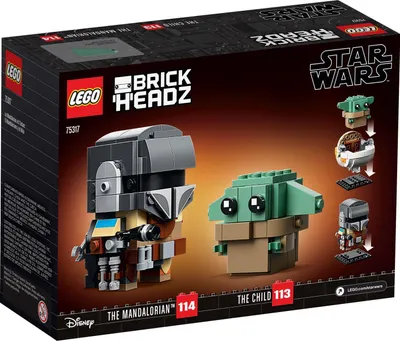The image shows the front of a LEGO BrickHeadz box featuring characters from The Mandalorian.
