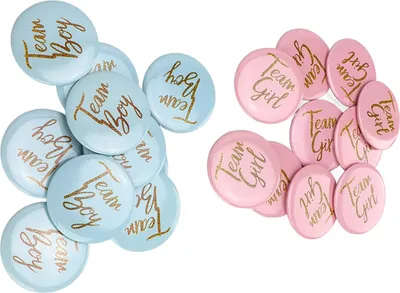 Immagine prodotto di set di 3 polsini rivelatori di genere, distintivi in metallo in blu e rosa, decorativi per feste e regali di baby shower