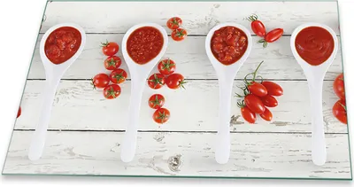 Produktbild von Herdabdeckplatte Glaskeramikkochfeld Spritzschutz Glas Universal Deko 80x52 Tomaten Rot