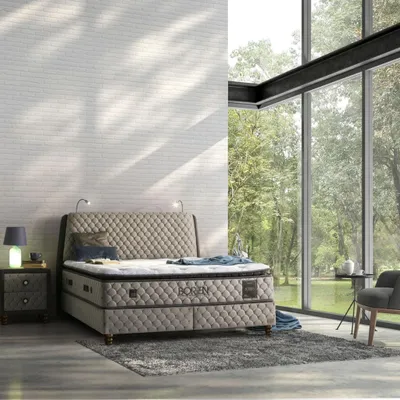 Produktbild von Bambi Boxspringbett 180x200 mit Bettkasten mit Matratzen Borjen Set Stauraum 7-Komfortzonen H3 Beige