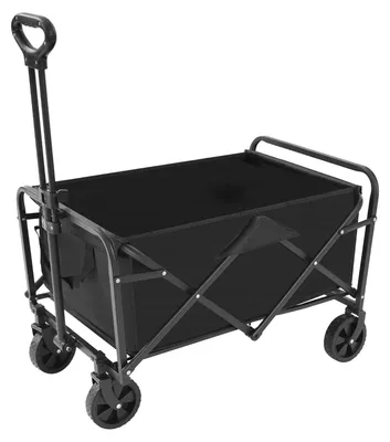 Produktbild von Faltbarer Bollerwagen - Klappbarer Camping Transportwagen - 4 Räder 11,5 cm - Verstellbarer Griff 71,3–90,3 cm - Traglast 90 kg - Oxfordgewebe und Stahlrahmen