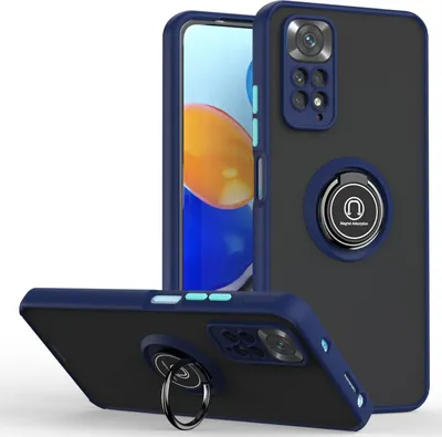 Produktbild von Redmi Note 11S Hülle, Ring Halter Ständer Matte Transluzent TPU Rahmen Stoßfest Schutzhülle für Xiaomi Redmi Note 11 4G / Note 11S Blau